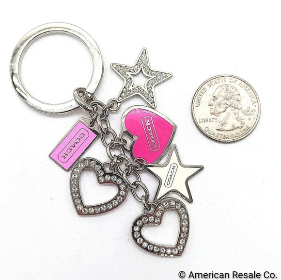 Vintage COACH Pink Pave Heart Stars Swarovski Crystal Multi Charm Keychain Fob - Picture 4 of 4
